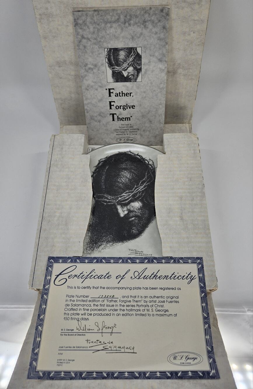 W.S. George Father Forgive Them Jesus Collector Plate 1991 COA Box Limited Ed